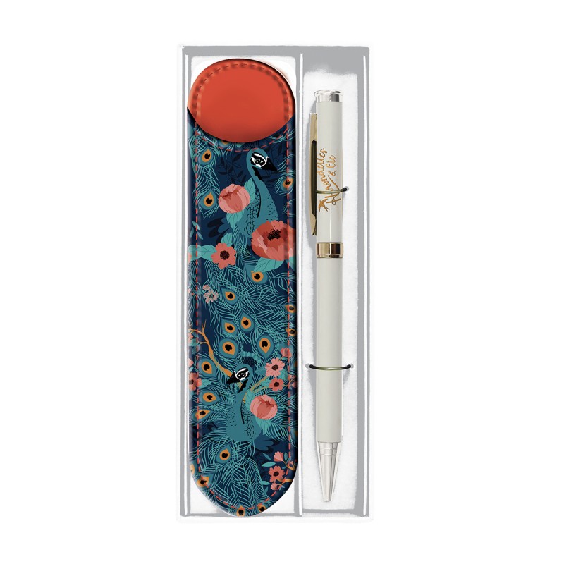 SET STYLO BILLE ET ETUI PAON